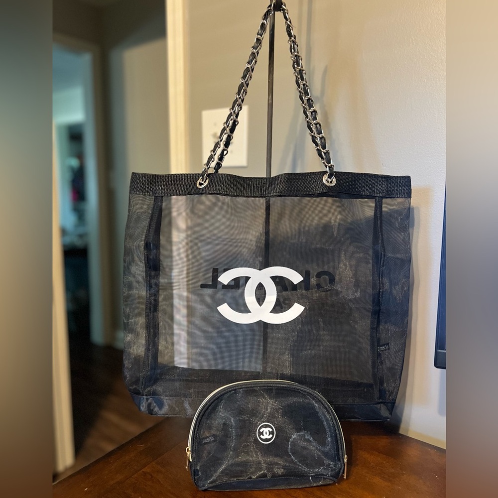 EUC Chanel Mesh Tote and Cosmetic Bag